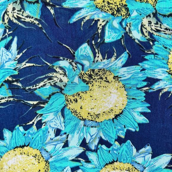 Umgee Teal Sunflower High Low Blouse Top Bell Sleeve Tie Neck Lightweight Medium - Picture 2 of 7